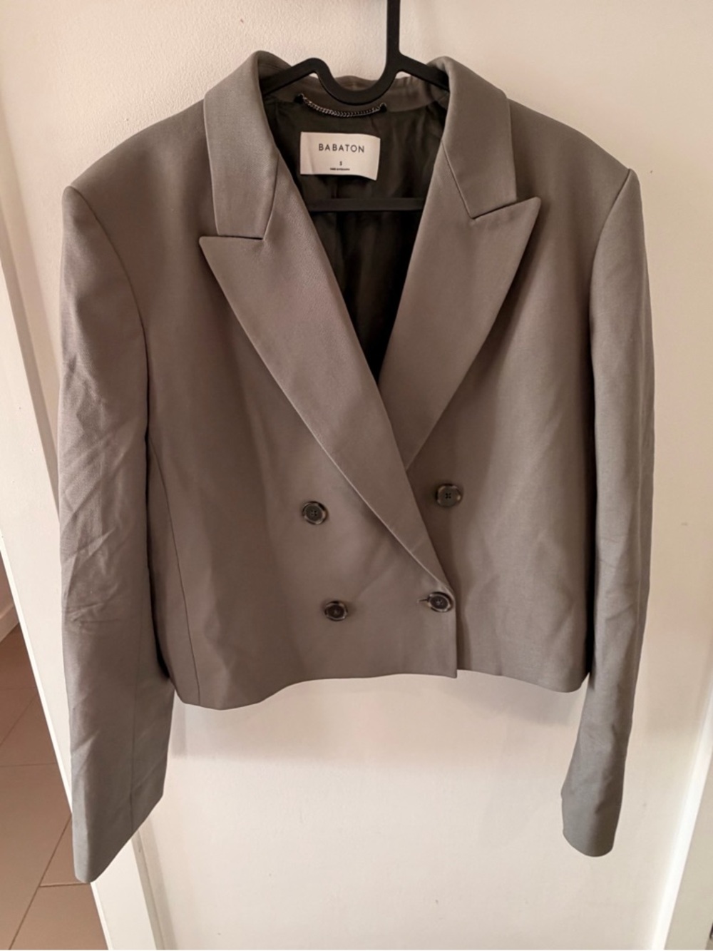 Babaton Wool Cropped Double-Breasted Olive Blazer